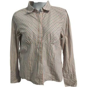 Nautica Stiped Dress Shirt. Cream with orange and brown stripes. Size 14.